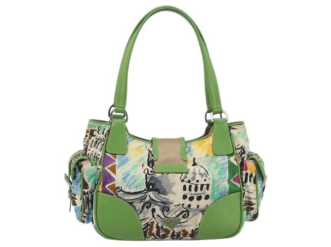 Borsa a mano PRADA Nylon Green Silver Auth 195238A Argento Verde - vista 2