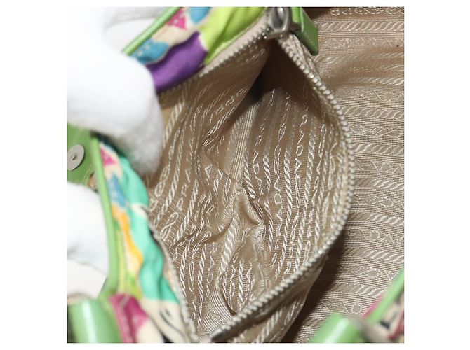 Borsa a mano PRADA Nylon Green Silver Auth 195238A Argento Verde - vista 22