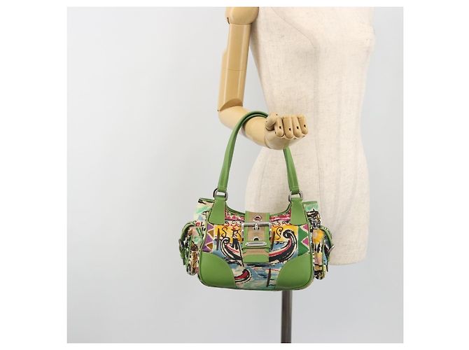 Borsa a mano PRADA Nylon Green Silver Auth 195238A Argento Verde - vista 23