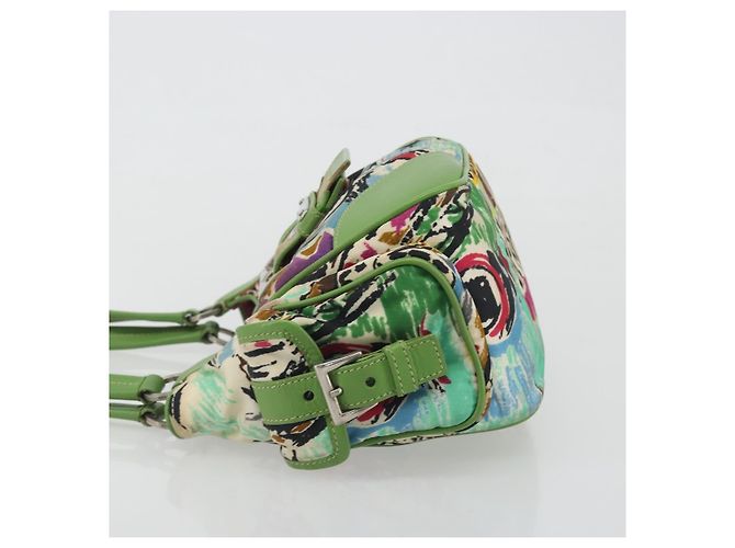 Borsa a mano PRADA Nylon Green Silver Auth 195238A Argento Verde - vista 4