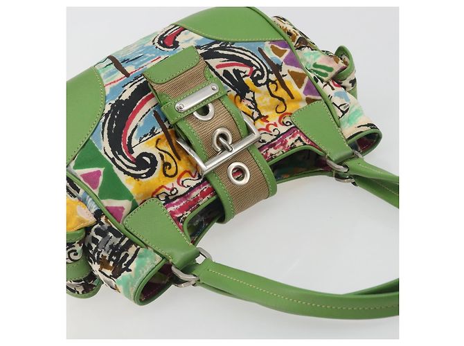 Borsa a mano PRADA Nylon Green Silver Auth 195238A Argento Verde - vista 6