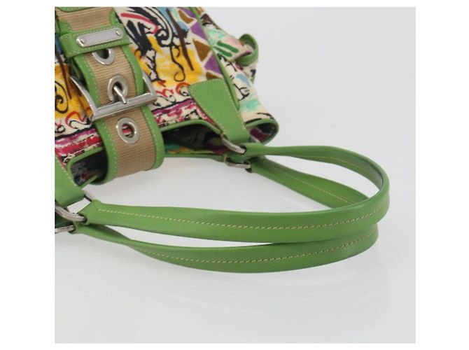 Borsa a mano PRADA Nylon Green Silver Auth 195238A Argento Verde - vista 7