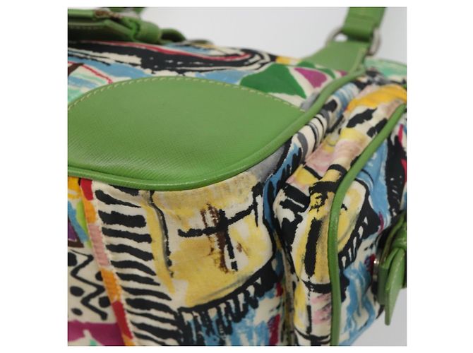 Borsa a mano PRADA Nylon Green Silver Auth 195238A Argento Verde - vista 9