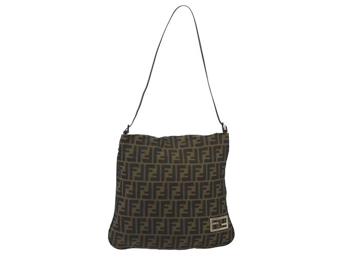 Bolso de hombro FENDI Zucca Canvas Brown Black Auth 195603 Castaño Negro - vista 13
