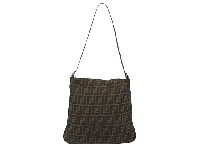 Bolso de hombro FENDI Zucca Canvas Brown Black Auth 195603 Castaño Negro - vista 2
