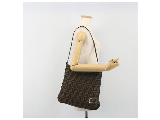 Bolso de hombro FENDI Zucca Canvas Brown Black Auth 195603 Castaño Negro - vista 23
