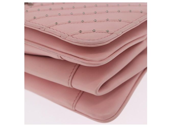 Borsa a tracolla CHANEL V Stitch Chain Studs in pelle d'agnello rosa argento CC Auth ka5624SAV - vista 14