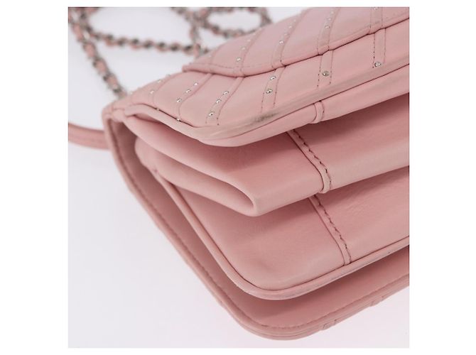 Borsa a tracolla CHANEL V Stitch Chain Studs in pelle d'agnello rosa argento CC Auth ka5624SAV - vista 15