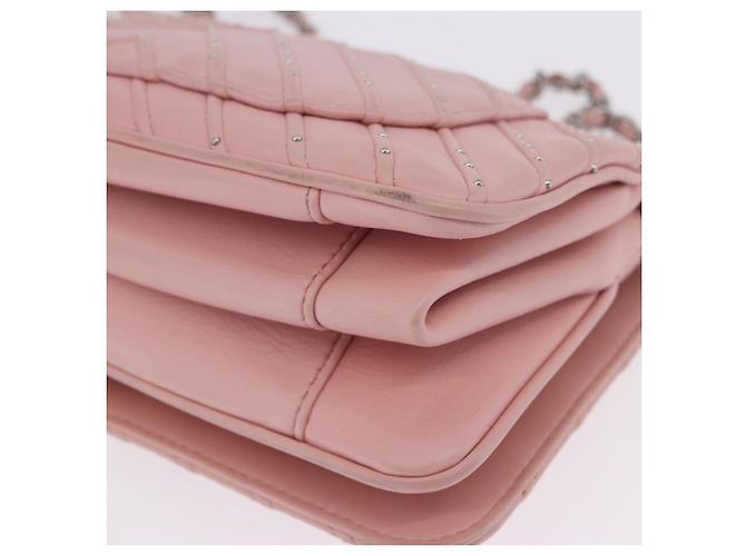 Borsa a tracolla CHANEL V Stitch Chain Studs in pelle d'agnello rosa argento CC Auth ka5624SAV - vista 16