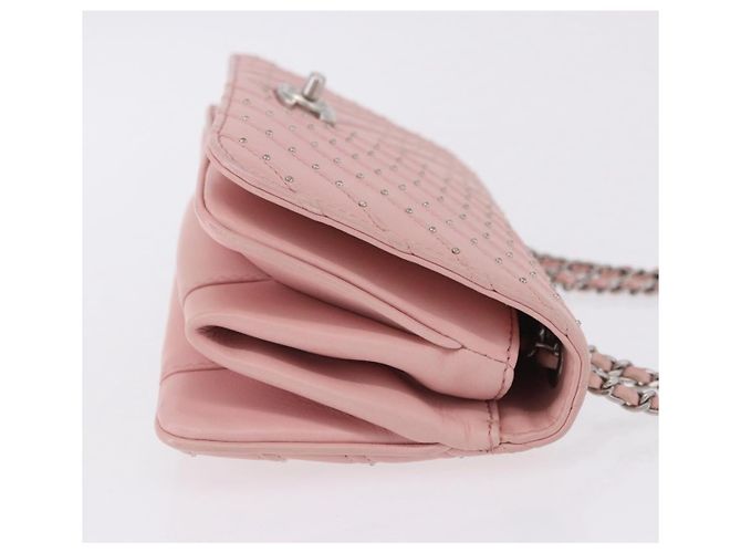 Borsa a tracolla CHANEL V Stitch Chain Studs in pelle d'agnello rosa argento CC Auth ka5624SAV - vista 3