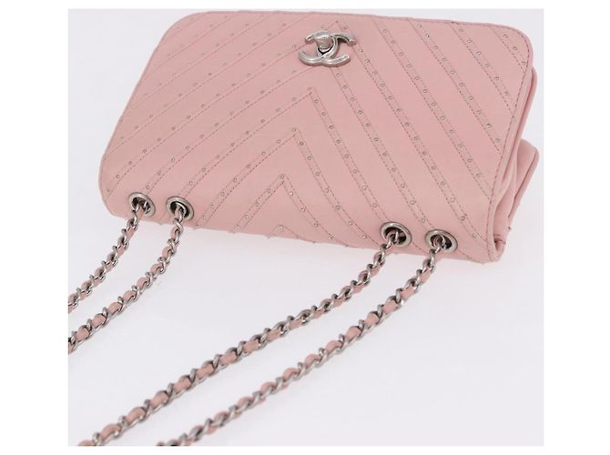 Borsa a tracolla CHANEL V Stitch Chain Studs in pelle d'agnello rosa argento CC Auth ka5624SAV - vista 6