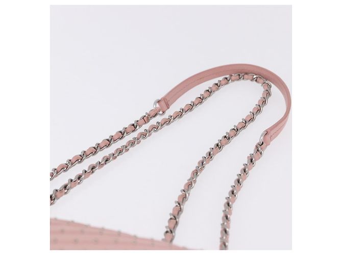 Borsa a tracolla CHANEL V Stitch Chain Studs in pelle d'agnello rosa argento CC Auth ka5624SAV - vista 8