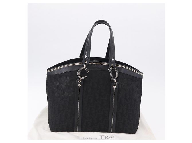 Borsa a Mano Christian Dior Trotter Canvas Nero Argento Auth 195785V - vista 12