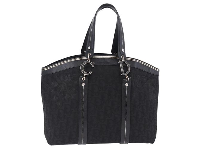 Borsa a Mano Christian Dior Trotter Canvas Nero Argento Auth 195785V - vista 13