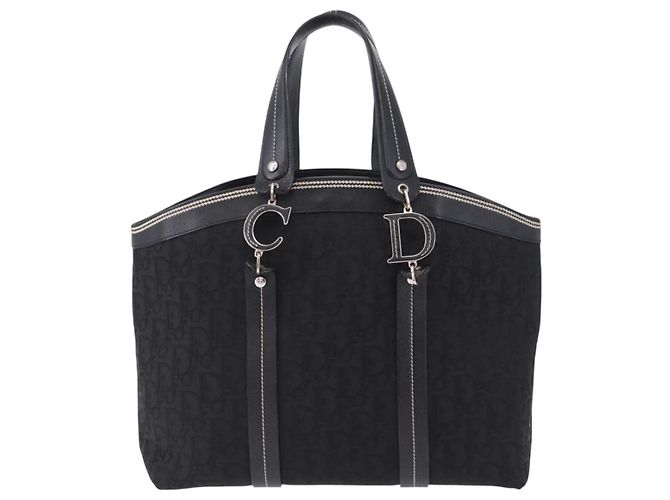 Borsa a Mano Christian Dior Trotter Canvas Nero Argento Auth 195785V - vista 2