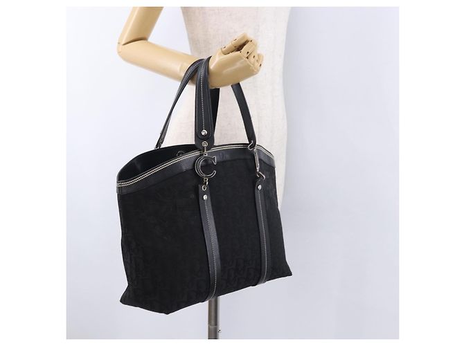 Borsa a Mano Christian Dior Trotter Canvas Nero Argento Auth 195785V - vista 23
