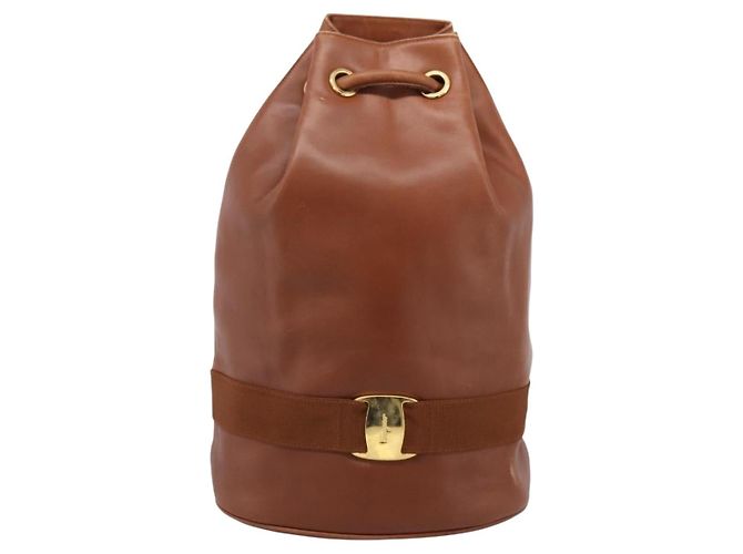 Zaino Salvatore Ferragamo Vala in pelle marrone e oro Auth ka5589 D'oro - vista 13