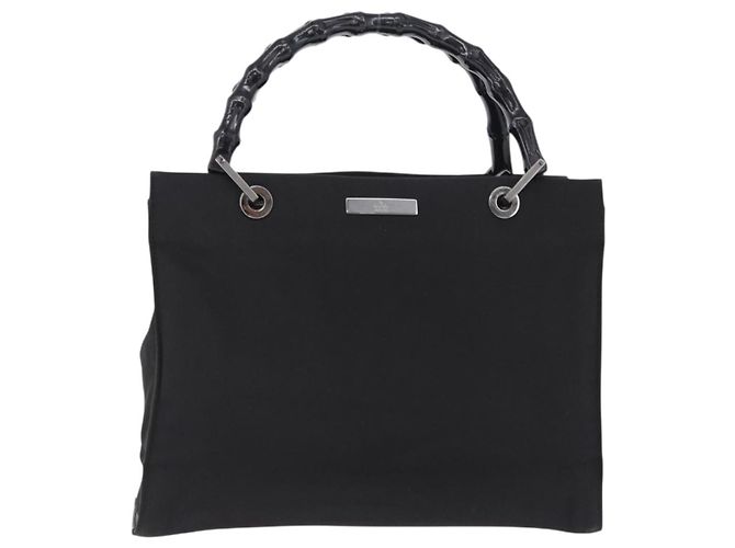 Borsa Tote GUCCI Bamboo Canvas Nero Argento 002 1016 Auth ka5599 - vista 13