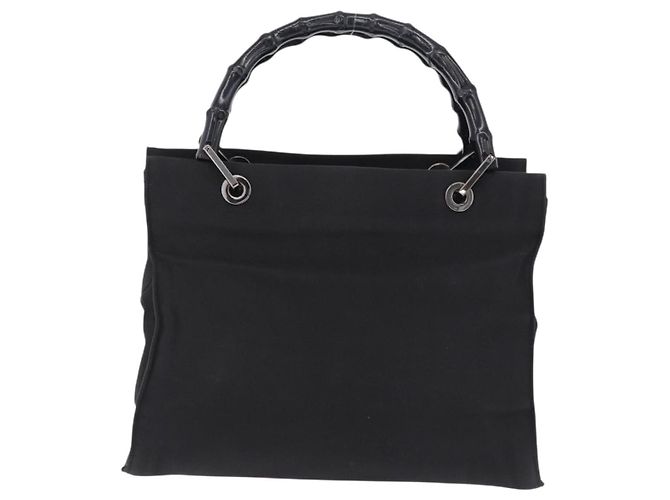 Borsa Tote GUCCI Bamboo Canvas Nero Argento 002 1016 Auth ka5599 - vista 2