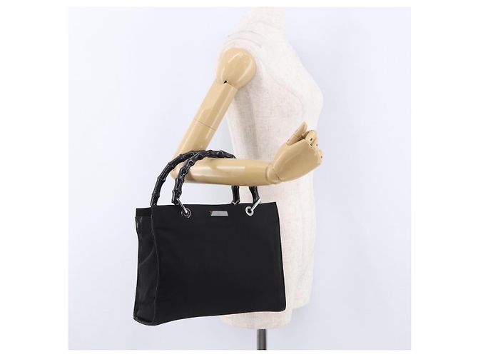 Borsa Tote GUCCI Bamboo Canvas Nero Argento 002 1016 Auth ka5599 - vista 27