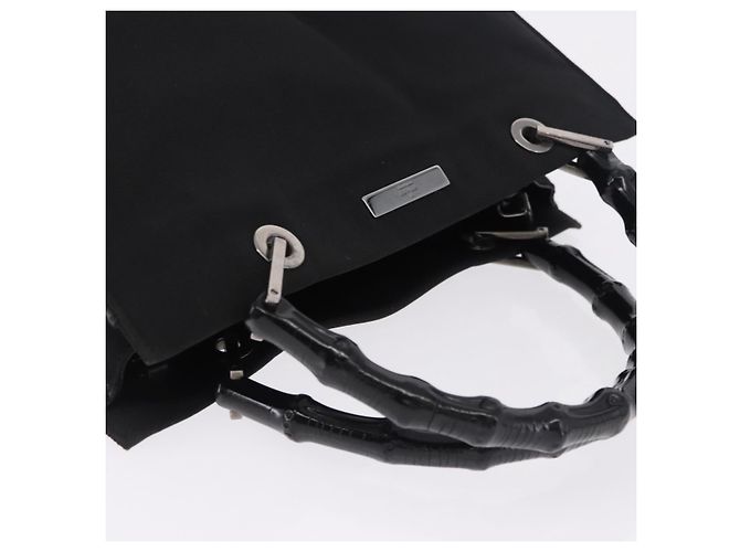 Borsa Tote GUCCI Bamboo Canvas Nero Argento 002 1016 Auth ka5599 - vista 6