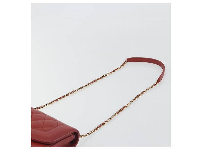 Borsa a tracolla CHANEL Matelassé in pelle d'agnello rossa con catena e CC dorato Auth 195253SM Rosso - vista 14