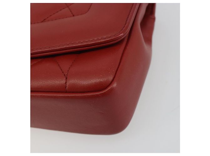 Borsa a tracolla CHANEL Matelassé in pelle d'agnello rossa con catena e CC dorato Auth 195253SM Rosso - vista 15