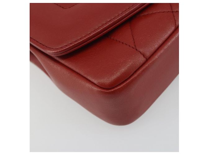 Borsa a tracolla CHANEL Matelassé in pelle d'agnello rossa con catena e CC dorato Auth 195253SM Rosso - vista 16