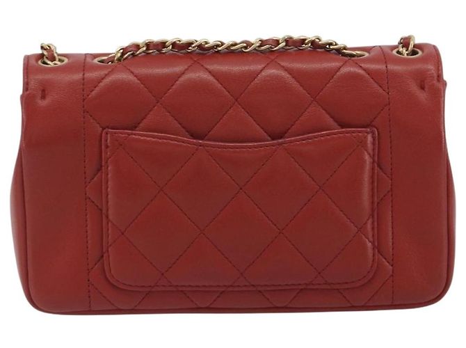Borsa a tracolla CHANEL Matelassé in pelle d'agnello rossa con catena e CC dorato Auth 195253SM Rosso - vista 2
