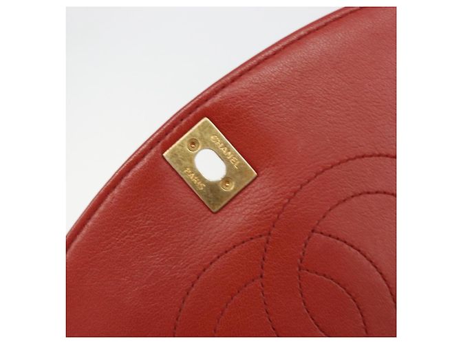 Borsa a tracolla CHANEL Matelassé in pelle d'agnello rossa con catena e CC dorato Auth 195253SM Rosso - vista 21