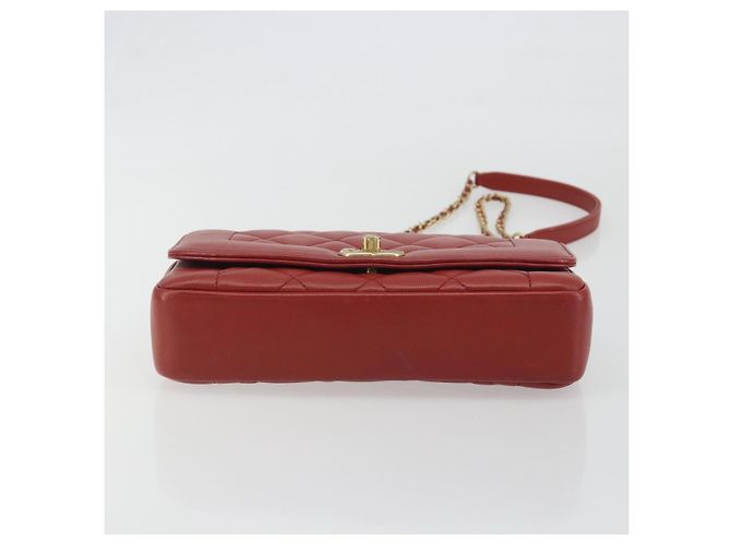 Borsa a tracolla CHANEL Matelassé in pelle d'agnello rossa con catena e CC dorato Auth 195253SM Rosso - vista 5