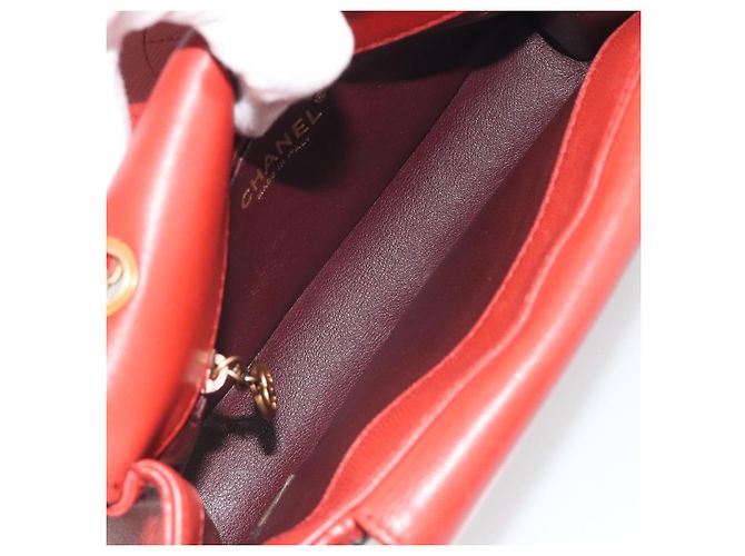 Borsa a tracolla CHANEL Matelassé in pelle d'agnello rossa con catena e CC dorato Auth 195253SM Rosso - vista 9