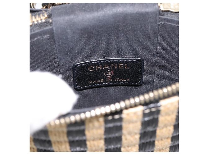 Borsa a tracolla con catena CHANEL in rafia beige e oro CC Auth 196361SAM D'oro - vista 11