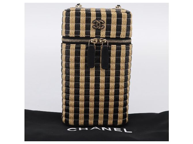 Borsa a tracolla con catena CHANEL in rafia beige e oro CC Auth 196361SAM D'oro - vista 12