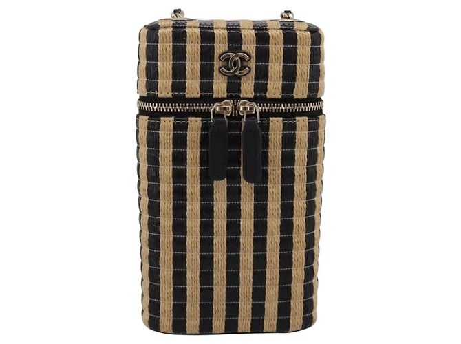 Borsa a tracolla con catena CHANEL in rafia beige e oro CC Auth 196361SAM D'oro - vista 13