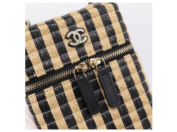 Borsa a tracolla con catena CHANEL in rafia beige e oro CC Auth 196361SAM D'oro - vista 18