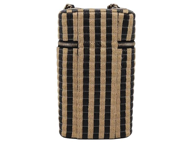 Borsa a tracolla con catena CHANEL in rafia beige e oro CC Auth 196361SAM D'oro - vista 2