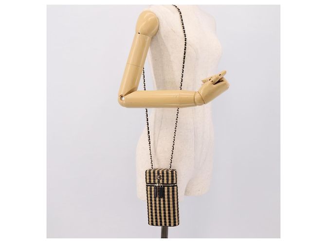 Borsa a tracolla con catena CHANEL in rafia beige e oro CC Auth 196361SAM D'oro - vista 21