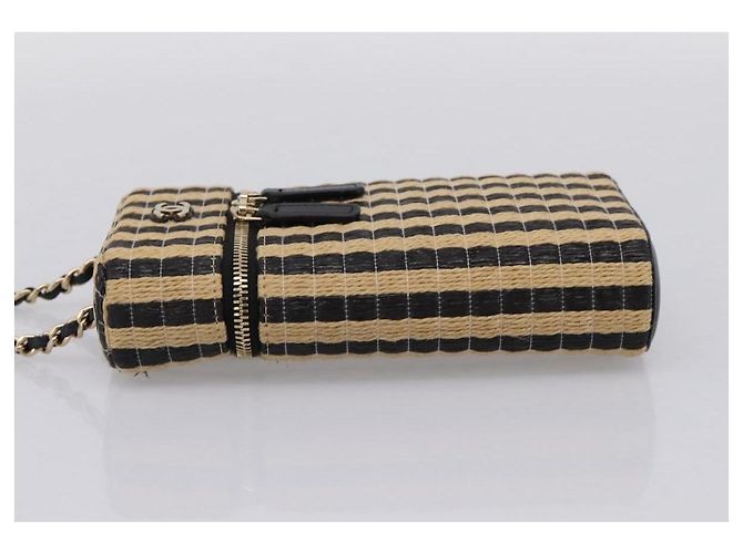 Borsa a tracolla con catena CHANEL in rafia beige e oro CC Auth 196361SAM D'oro - vista 3