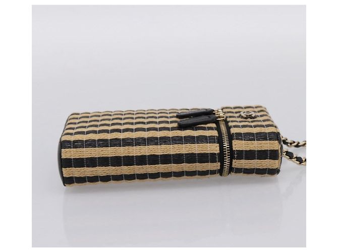Borsa a tracolla con catena CHANEL in rafia beige e oro CC Auth 196361SAM D'oro - vista 4