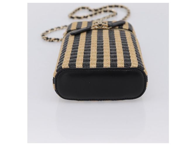 Borsa a tracolla con catena CHANEL in rafia beige e oro CC Auth 196361SAM D'oro - vista 5