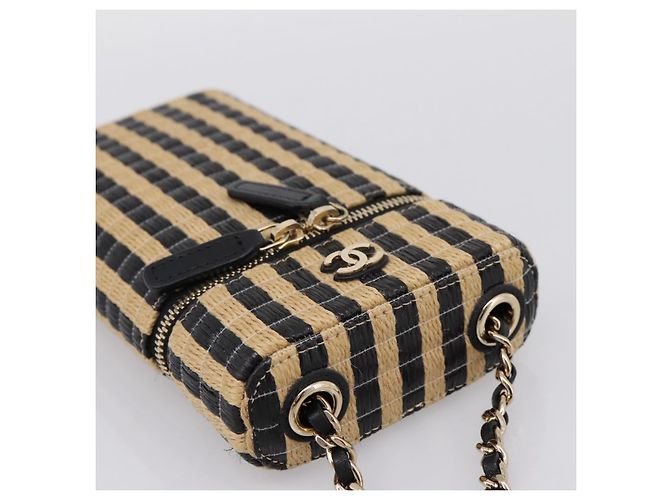 Borsa a tracolla con catena CHANEL in rafia beige e oro CC Auth 196361SAM D'oro - vista 6