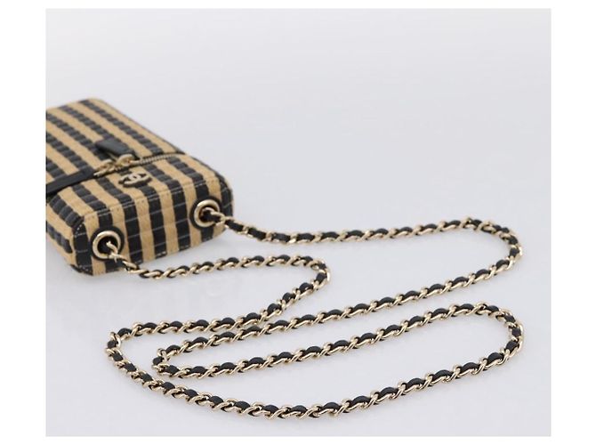 Borsa a tracolla con catena CHANEL in rafia beige e oro CC Auth 196361SAM D'oro - vista 7