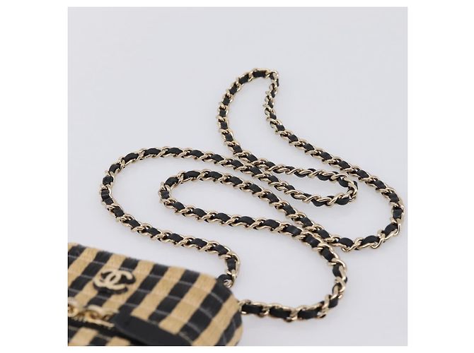 Borsa a tracolla con catena CHANEL in rafia beige e oro CC Auth 196361SAM D'oro - vista 8