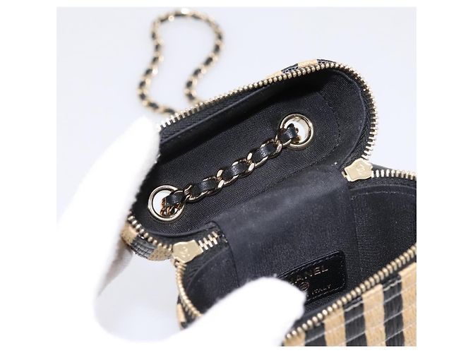 Borsa a tracolla con catena CHANEL in rafia beige e oro CC Auth 196361SAM D'oro - vista 9