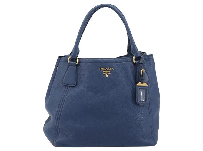 Borsa a mano PRADA in pelle 2way blu tono oro Auth 195424V - vista 13