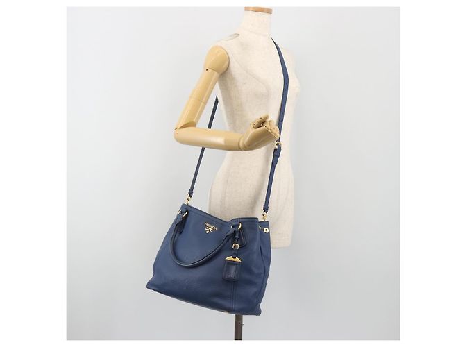 Borsa a mano PRADA in pelle 2way blu tono oro Auth 195424V - vista 27