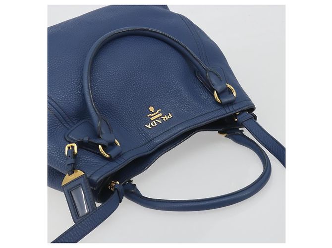 Borsa a mano PRADA in pelle 2way blu tono oro Auth 195424V - vista 6