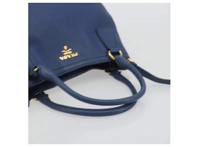 Borsa a mano PRADA in pelle 2way blu tono oro Auth 195424V - vista 7