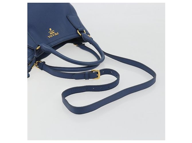 Borsa a mano PRADA in pelle 2way blu tono oro Auth 195424V - vista 8